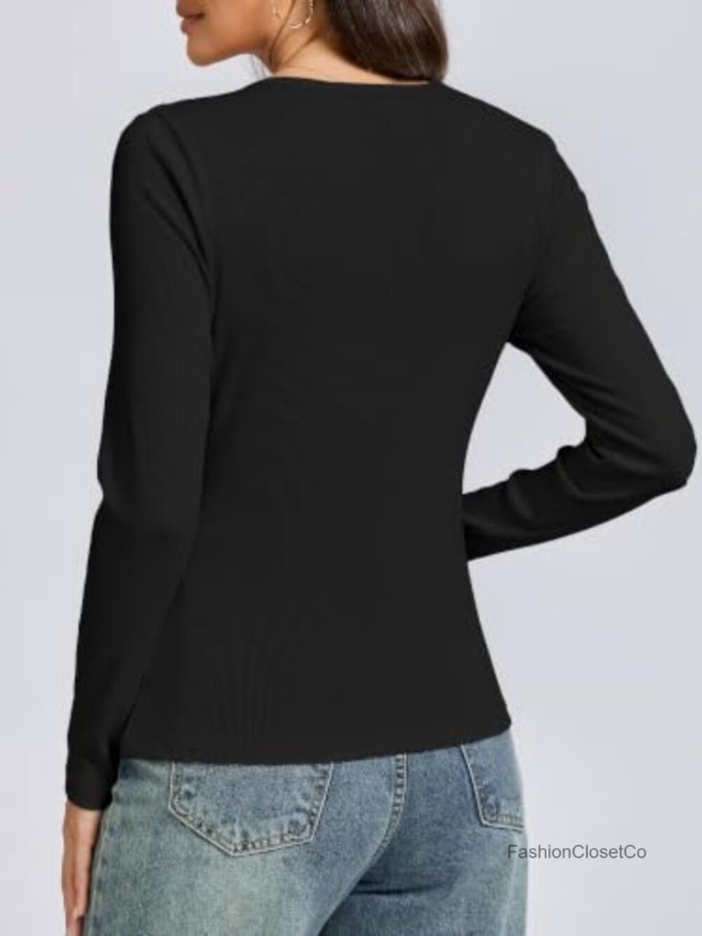 Women's Long Sleeve Henley Top Button Down Slim Fit Knit - Picture 3 of 6